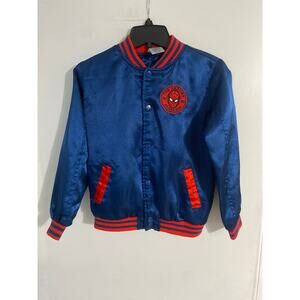 Disney Spider-Man bomber jacket boys size 7-8 blue satin red trim comics marvel